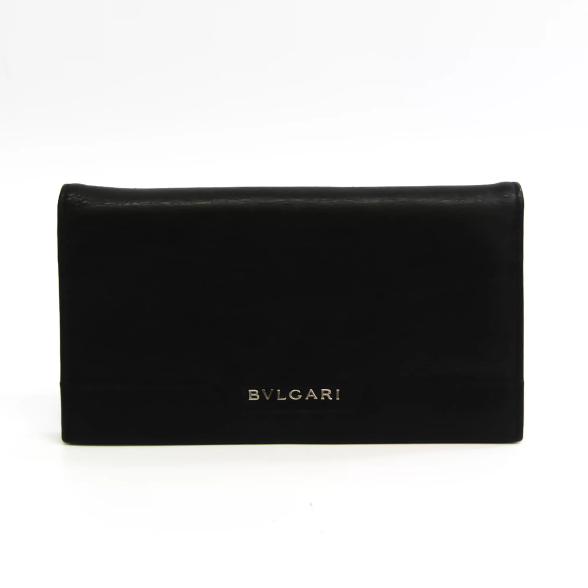 Pre-Owned Bvlgari Unisex Leather Long Wallet (bi-fold) Black (Good)