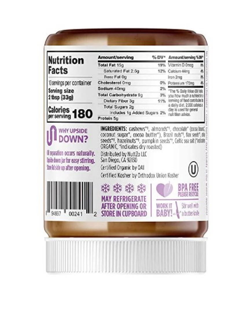 NuttZo Organic Paleo Chocolate Smooth Blend Nut Butter Spread, 12 oz Jar