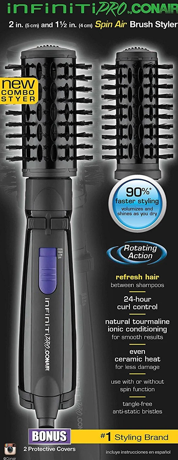 INFINITIPRO BY CONAIR Spin Air Rotating Styler Hot Air Brush with 2 Inch AND 1.5 Inch Brushes, Black BC191N