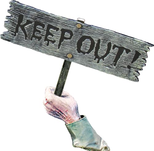 Keep Out Zombie Groundbreaker Sign Decoration – Creepy Graveyard Prop with Arm, Pole & Ground Stake for Outdoor Halloween Yard or Haunted House Decor