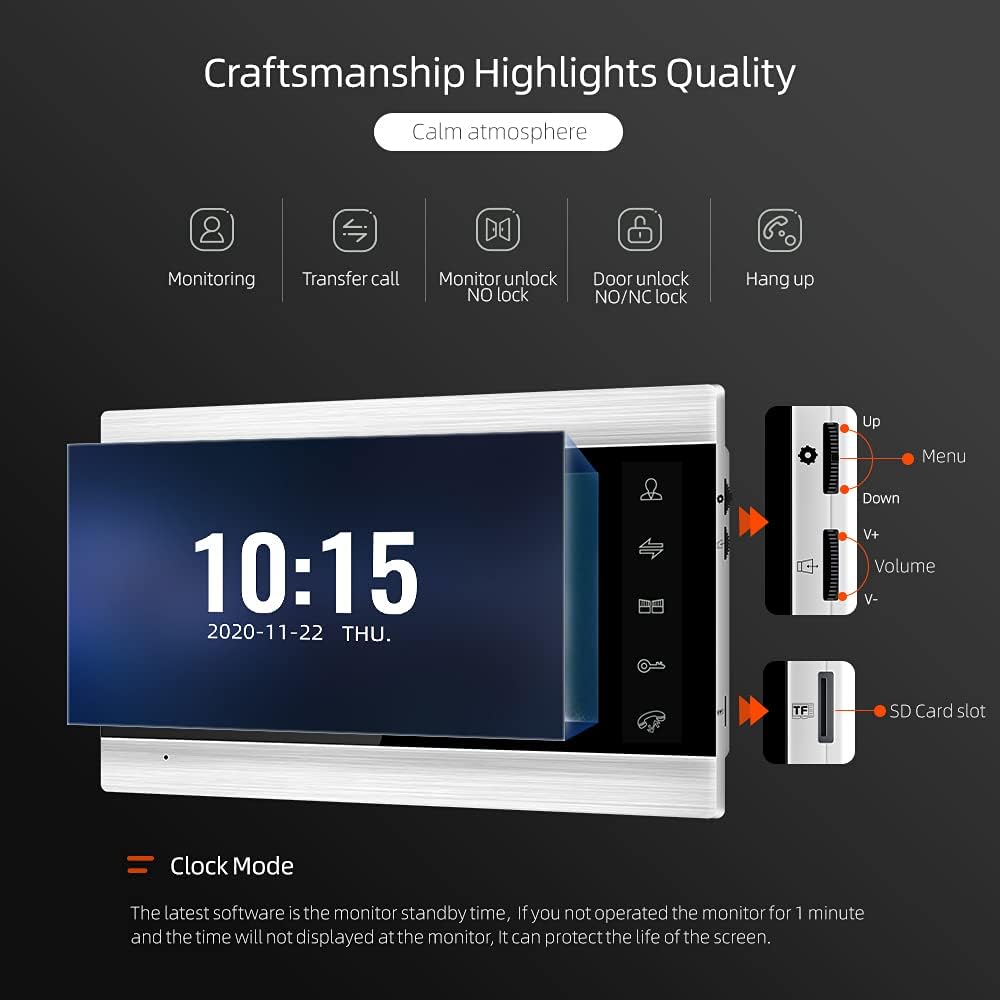 JeaTone Wireless Wifi Smart IP Doorbell with Camera and Monitor,7 Inch with 1200TVL 32GB SD Card Wired Doorbell Camera for home security set,Night Vision,Support Smartphone Remote unlock