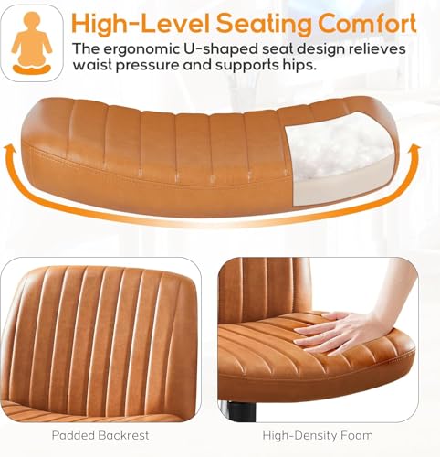 DUMOS Criss Cross Chair Legged Office Wide Comfy Desk Seat, No Wheels Armless Computer Task Seating, Swivel Vanity Home Height Adjustable