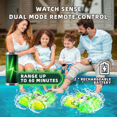 Amphibious Remote Control Car,4WD Waterproof RC Cars,Remote Control Boat,360°Rotation,180°Flip with Led Lights Stunt Truck Toys,Boys Girls Gifts All Terrain Water Beach Pool Toy