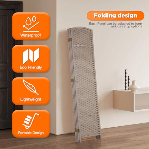 Room Divider 4 Panel Screen 5.6 Ft Tall Partition Room Dividers Brown Privacy Screens Folding Room Separation Free Standing Waterproof Wood Frame Wall Divider