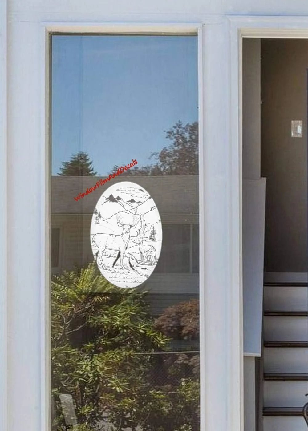 Deer Scene Oval Etched Window Decal Vinyl Glass Cling - 8