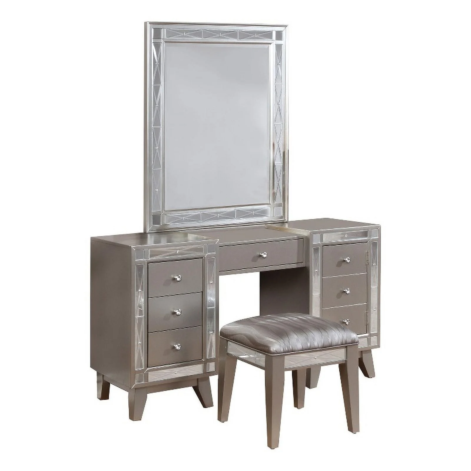 Pemberly Row Contemporary Wood 3-piece Vanity Set in Metal Finish