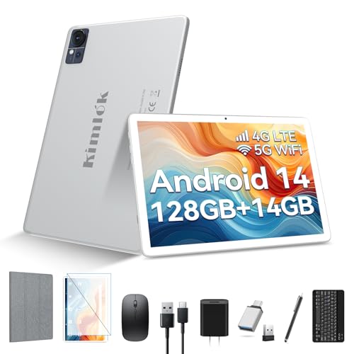 Tablet 10 inch Android 14 Tablets 2025 Latest Octa-Core Tableta, Dual 4G Cellular Tablet with 128GB+14GB+1TB Expand, 5G WiFi Android Tablets with Keyboard, 8000mAh, GPS, 13+8MP Camera, Full HD Display