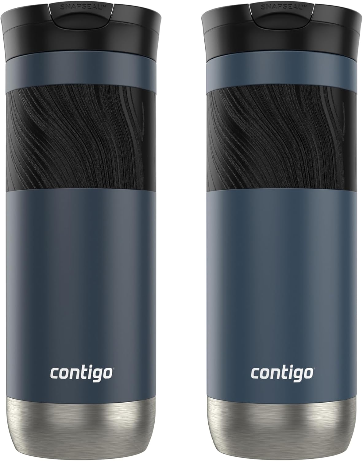 Contigo Byron 2.0 Stainless Steel Travel Mug with SNAPSEAL Lid and Grip, 20 oz, 2-Pack, Blueberry; Midnight Berry