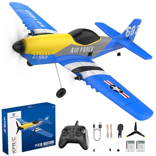 RC Plane, 3 Channel RC Airplane 2.4GHz with 2 Batteries 6-axis Gyro Stabilizer, Easy to Fly for Beginners Adults and Kids (P-51D)