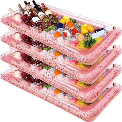 Poen 4 Pcs Inflatable Serving Bar Inflatable Food Cooler Buffet with Glittering Confetti Inflatable Ice Tray for Food Drink Candy Salad for Indoor Outdoor BBQ Picnic Pool Party Supplies