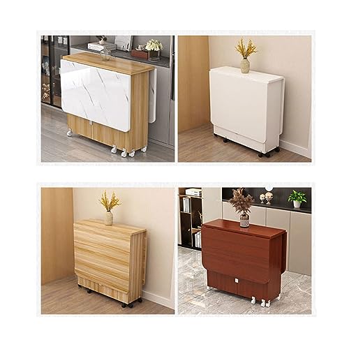 Extendable Dining Table, Folding Kitchen Table, Drop Leaf Dining Table, Wood Extendable Table Dining, Saving Space, Moveable Kitchen Desk Table (B 140cm/55in)