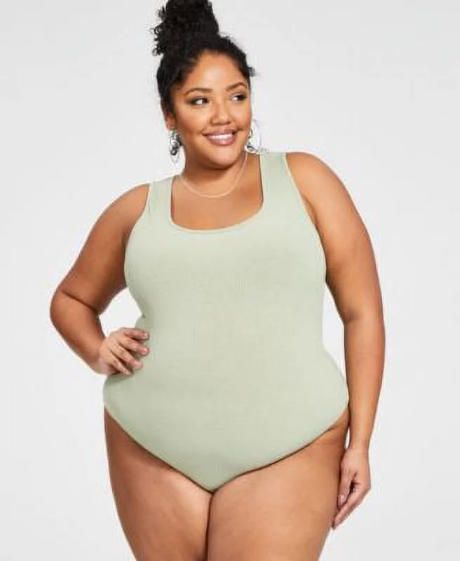 MSRP $49 Nina Parker Women Trendy Plus Size Sleeveless Ribbed Bodysuit Size 0X