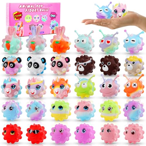 30 Pack Animal Pop Balls Party Favors for Kids,3D Pop Balls Fidget Toys,Birthday Gifts for Boys & Girls,Goodie Bag Stuffers,Pinata Stuffers Filler,Carnival Prizes,Treasure Box Toys,Kids Prizes