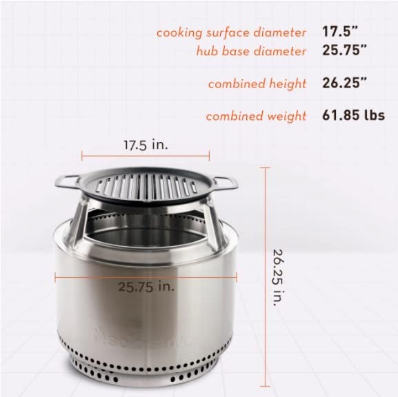 Solo Stove Bonfire Cast Iron Grill Cooking Bundle 2.0 | Smokeless Fire Pit, Stand, Grill & Hub, Wood Burning, Removable Ash Pan, Stainless Steel/Cast Iron, Height: 63 cm, Diameter: 44,5 cm, 20,3 kg