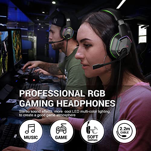 EKSA E1000 Gaming Headset, Computer Headphones with Noise Canceling Mic & RGB Light, 7.1 Surround Sound, Compatible with PC, PS4 PS5 Console, Laptop (Blue)