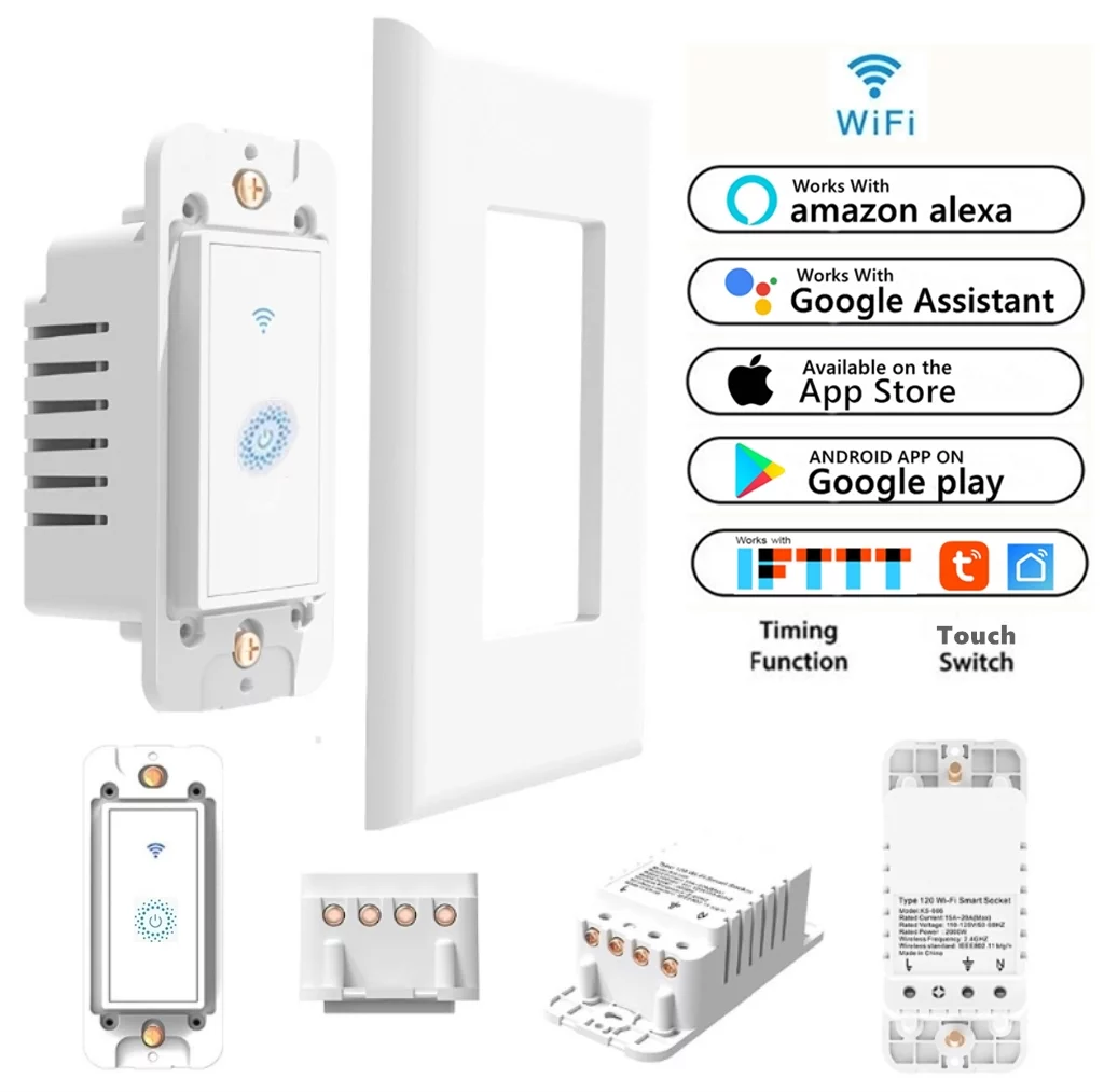 Smart Wi-Fi Light Switch, Single Pole Switch,Wireless Smartphone Remote Control Wall Light Switch, Compatible with Smart Life App Android IOS from Anywhere, Timing Function No Hub Required