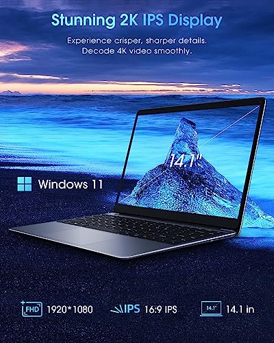 CHUWI HeroBook Pro 14.1'' Laptop, 256GB SSD 8GB RAM, Windows 11 Laptop, 1TB SSD Expand, Intel Celeron N4020(up to 2.8GHz), 2K FHD IPS Display, Ultra Slim, Mini-HDMI, 5G WiFi, USB3.0, Webcam,TF Card