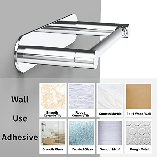 Adhesive Toilet Paper Holder Brushed Nickel Bathroom Double Post Pivoting Toilet Tissue Holder Roll Holder Stick On No Drilling Stainless Steel and Zinc Alloy
