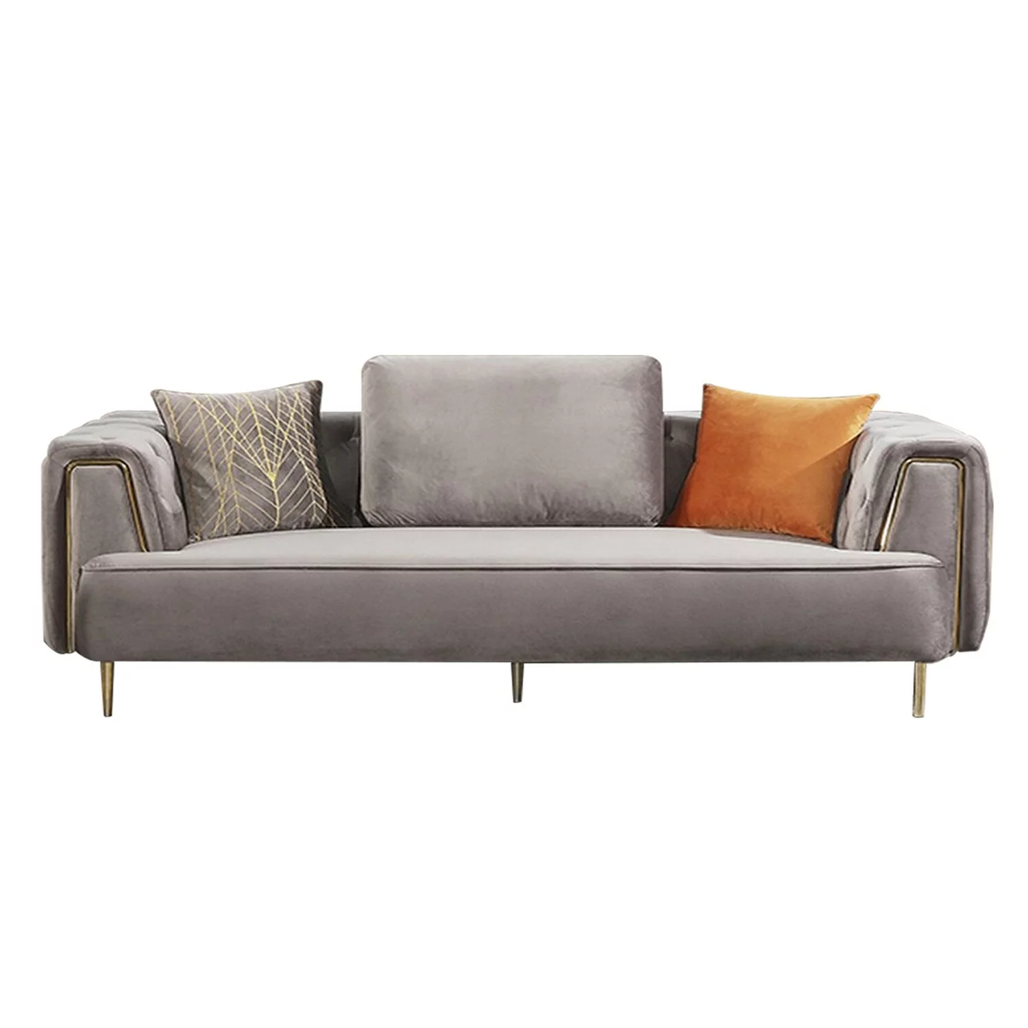 BenJara Luxi 102 Inch 4 Seater Sofa, Gray Velvet Upholstery, Chesterfield Design