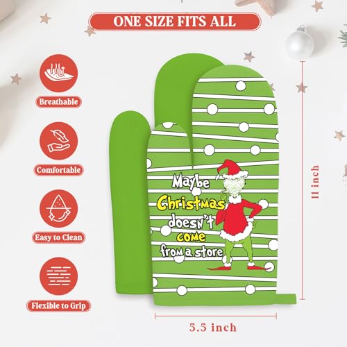 Christmas Kitchen Decor, Funny Christmas Oven Mitts, 2Pcs Holiday Oven Mitts Pot Holder Hot Pad, Heat Resistant Farmhouse Hot Potholders, Cookie Bag Kitchen Cooking Baking BBQ Gloves Gift