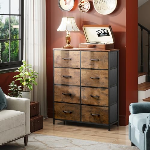 WLIVE Fabric Dresser for Bedroom, Tall Dresser with 8 Drawers, Storage Tower with Fabric Bins, Double Dressers, Chest of Drawers for Closet, Living Room, Hallway, Dark Gray