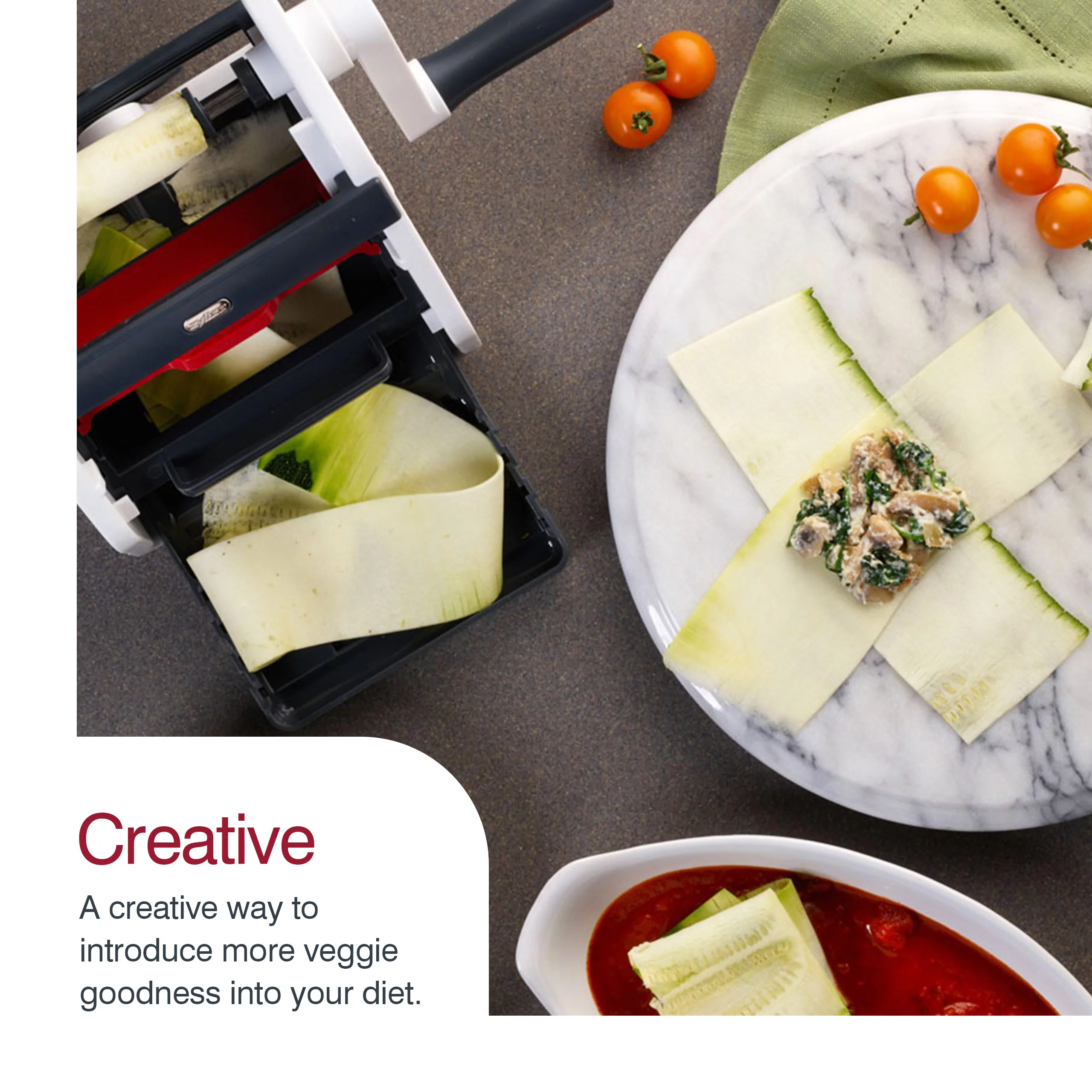 Zyliss SmoothSlizer Spiraslice Veggie Pasta Maker Spirals, Sheets & Ribbons Red/White