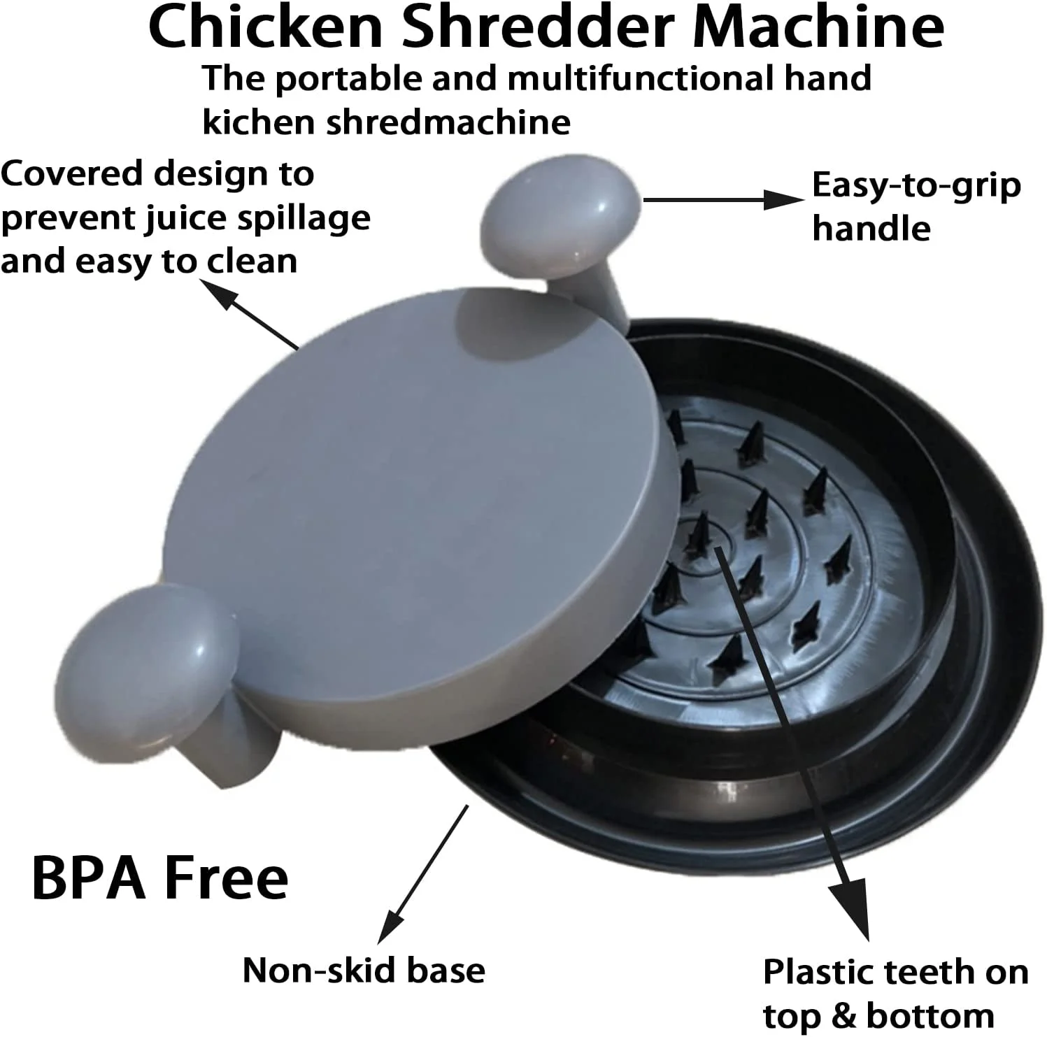 Chicken Shredder Tool with Handles and Non-Skid Base for Ground Beef Pulled Pork and Chicken 25CM/9.8inch