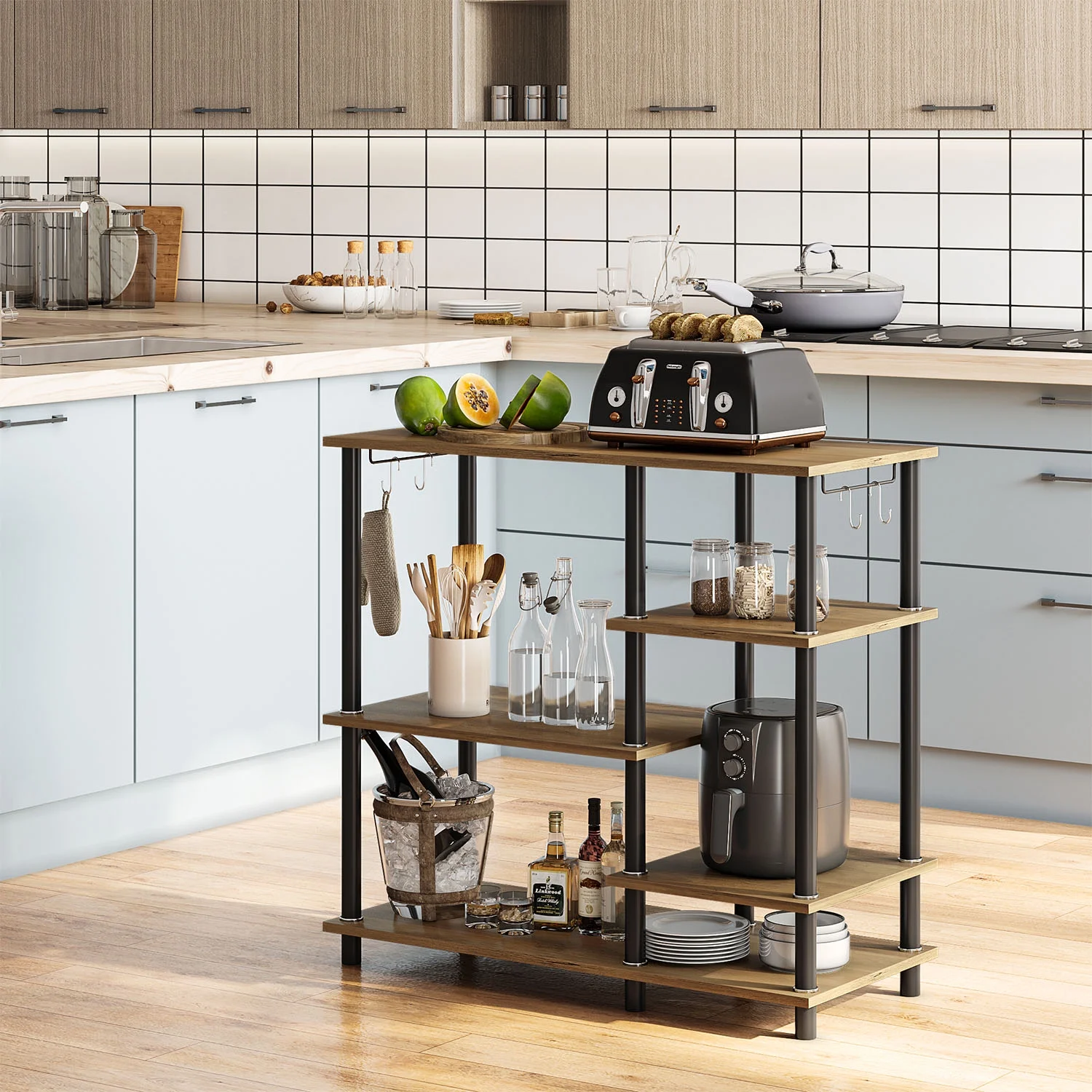 Bestier Farmhouse Baker's Rack 5 Tier Microwave Oven Stand for Kitchen,  Retro Oak