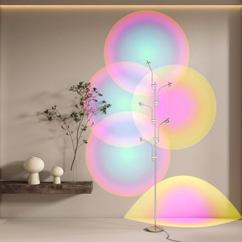 TACAHE RGBW Halo Projector Floor Lamp - 4000K LED with Replaceable Color Filters - Light and Shadow Mood Light - Multi-Head Ambient Decor Lighting for Bedroom, Living Room - 73