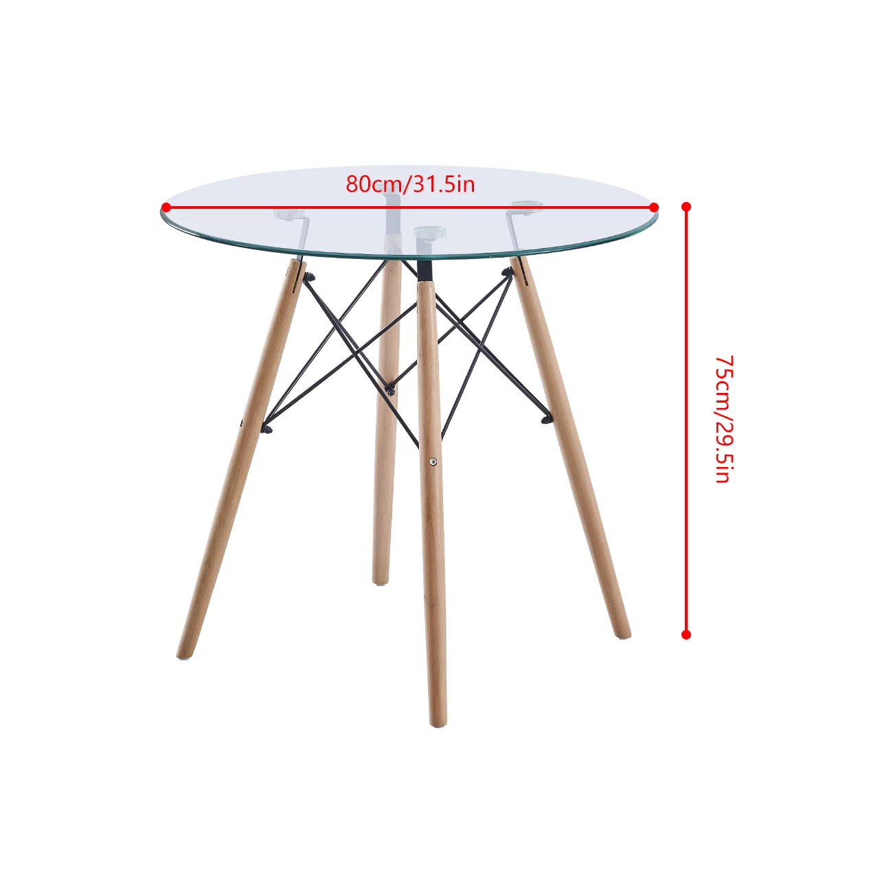 Set of 5 Dining Table Chair Set Round Glass Dining Table, Coffee Desk with 4 Beech Wood Legs 4 PU Leather Ergonomic Backrest Design Horizontal Line Kitchen Dining Room Cherked Black
