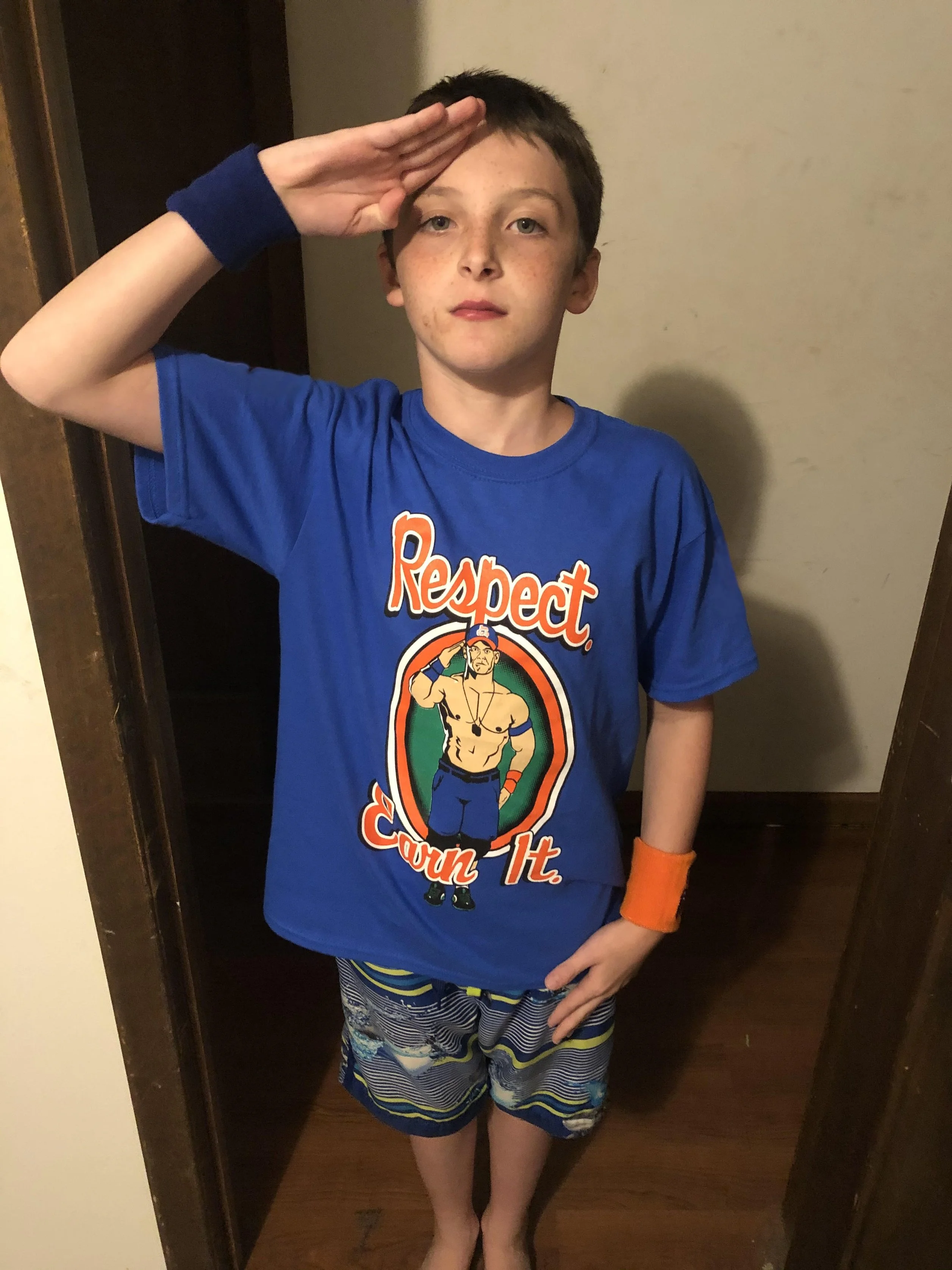 John Cena Respect Earn It Costume T-shirt Baseball Hat Headband Wristbands Boys YM 10-12