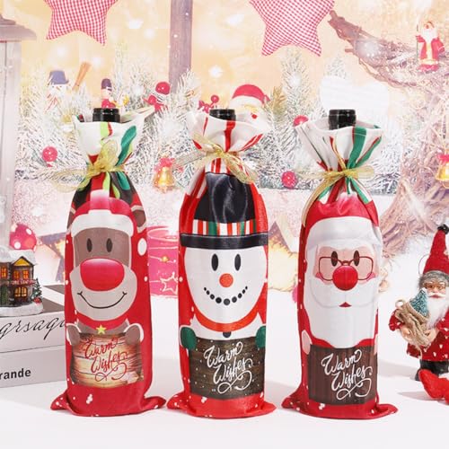 OHLOMJES Christmas Wine Bottle Cover Set, 2pcs Gift Bag, Burlap Sweater Collar & Button Coat Design Decorations for Xmas, Wedding, Birthday, Holiday Party