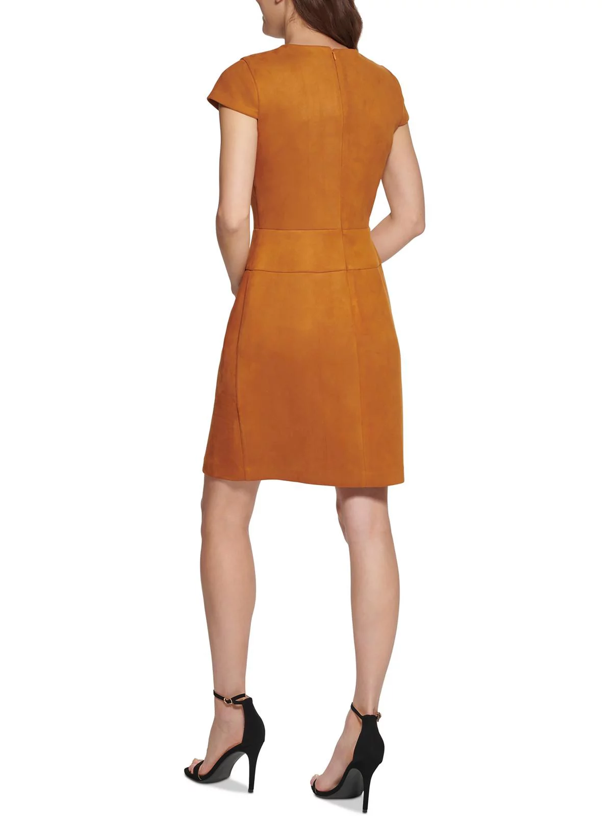 DKNY Womens Faux Suede Panel Sheath Dress