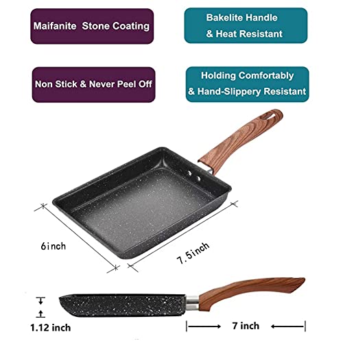 Japanese Omelette Pan-Tamagoyaki Nonstick Pan-Square Pan -Egg Roll Pan-Rectangle Frying Pan-Small Frying Egg Pan, Cooktop Safe, Easy to Clean,6.3 x 7.8 inch (Black)