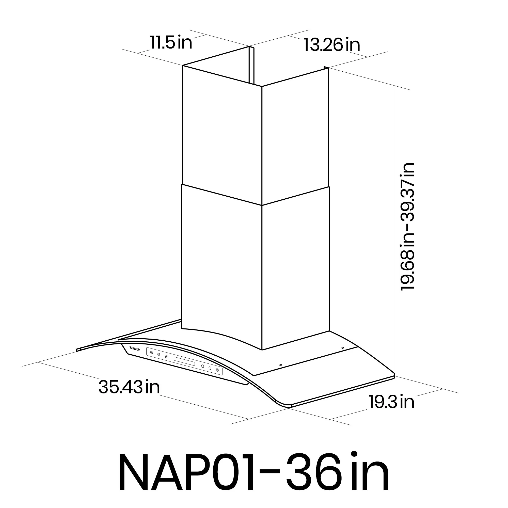 EKON KITCHEN EXPERT 36 Inches Tempered Glass Ducted Wall Mount Range Hood with Remote Control Included NAP03-36