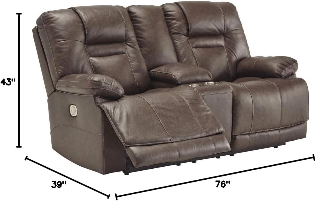 Signature Design by Ashley Wurstrow Leather Adjustable Dual Sided Power Reclining Loveseat with Console & USB Charging, Brown
