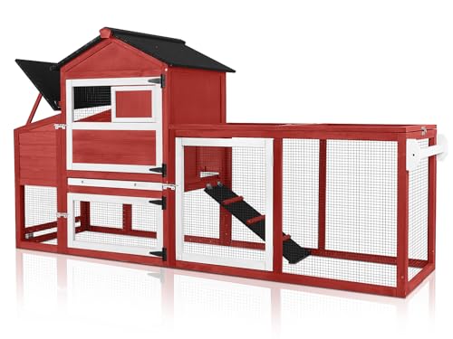 Chicken Coop for Outdoor - Poultry Cage with Wheels, Nesting Box, Leakproof Pull-on Tray, and Asphalt Waterproof Roof - Grey