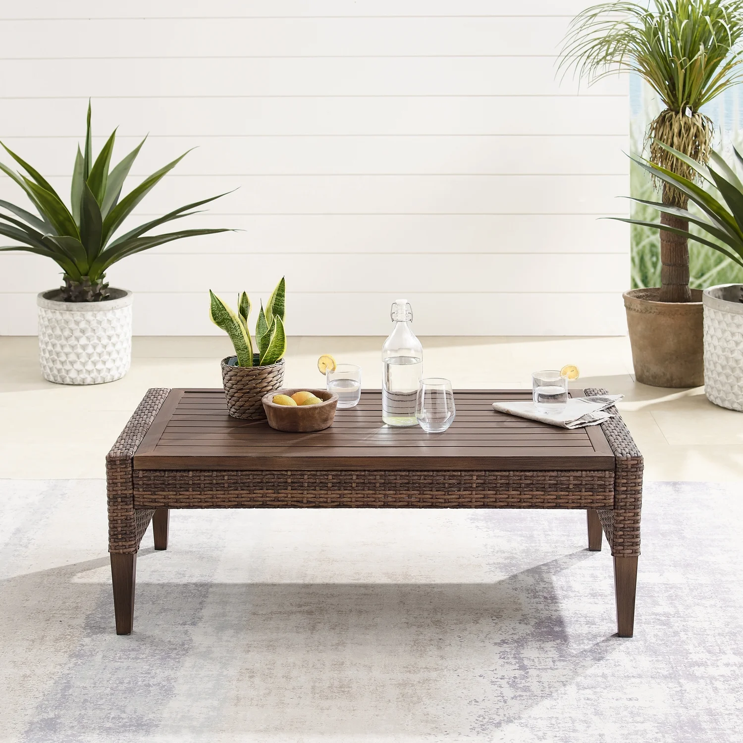 Crosley Furniture Capella PE Wicker / Rattan Outdoor Coffee Table in Brown