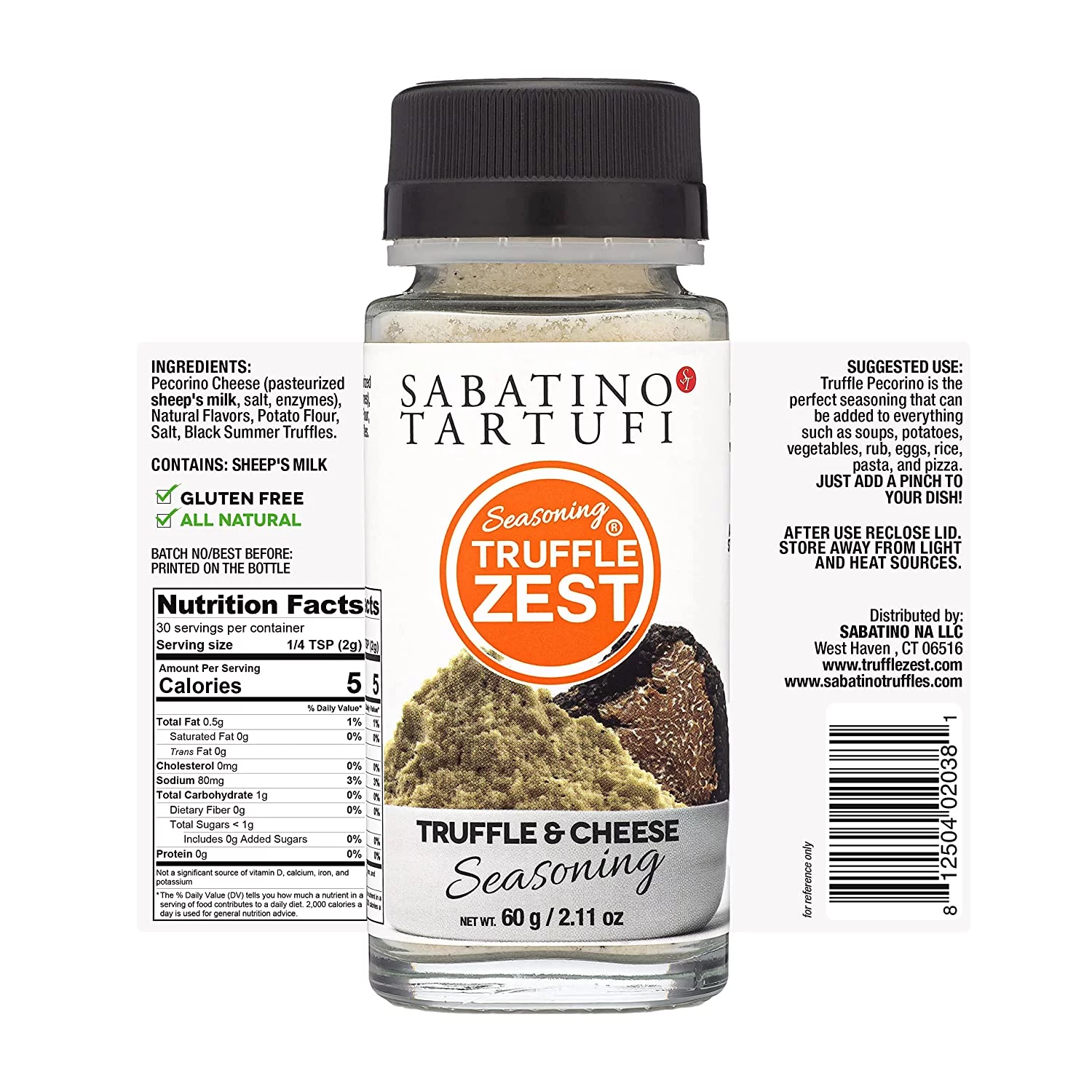 Sabatino Tartufi Truffle Zest Seasoning, Truffle & Cheese, The Original All Natural Gourmet Truffle Powder, Vegetarian Friendly, Black Truffle, Low Carb, 2.11 oz