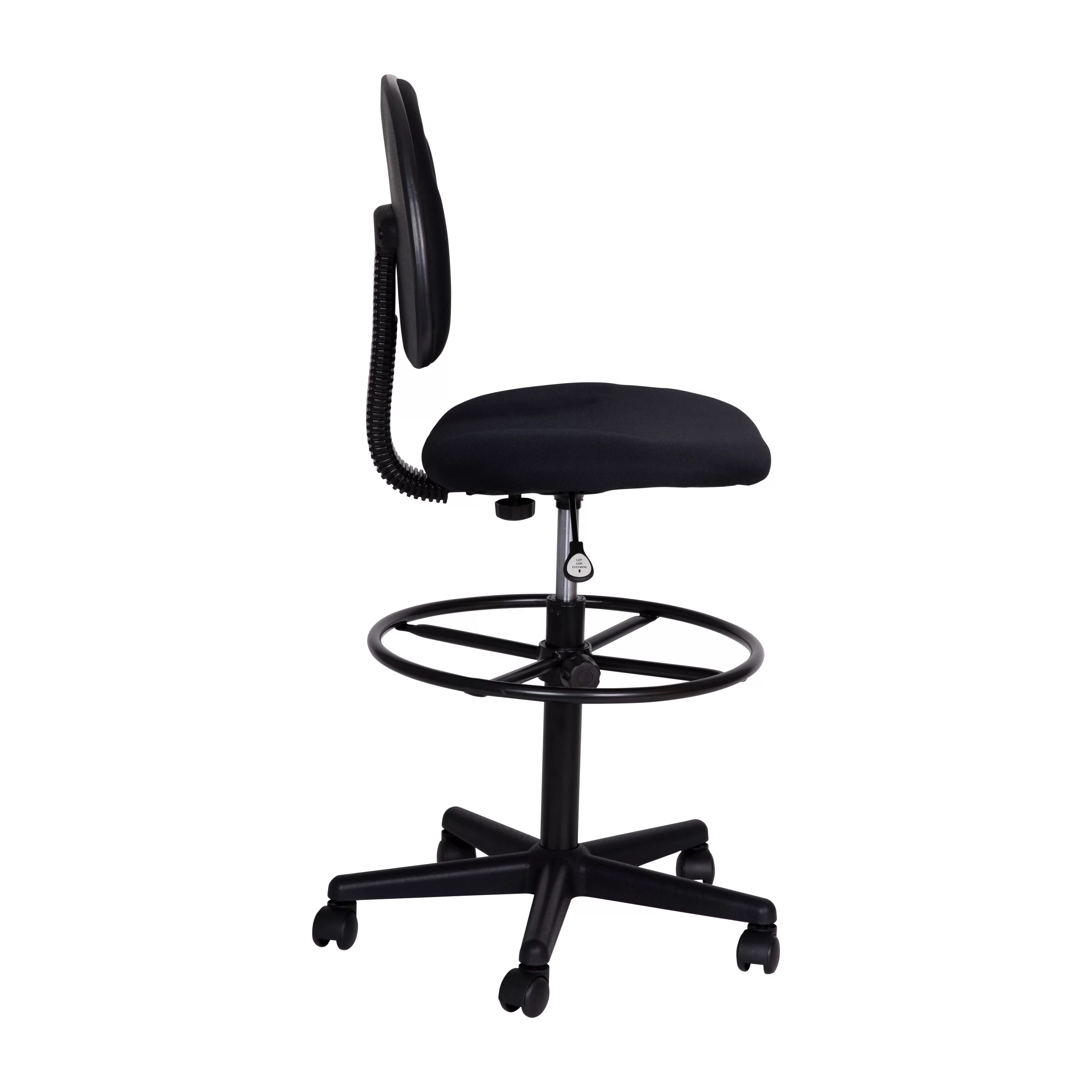 Emma + Oliver Black Fabric Mid-Back Drafting Chair with Back Depth Adjustment, Height Adjustable Swivel Seat and Footring