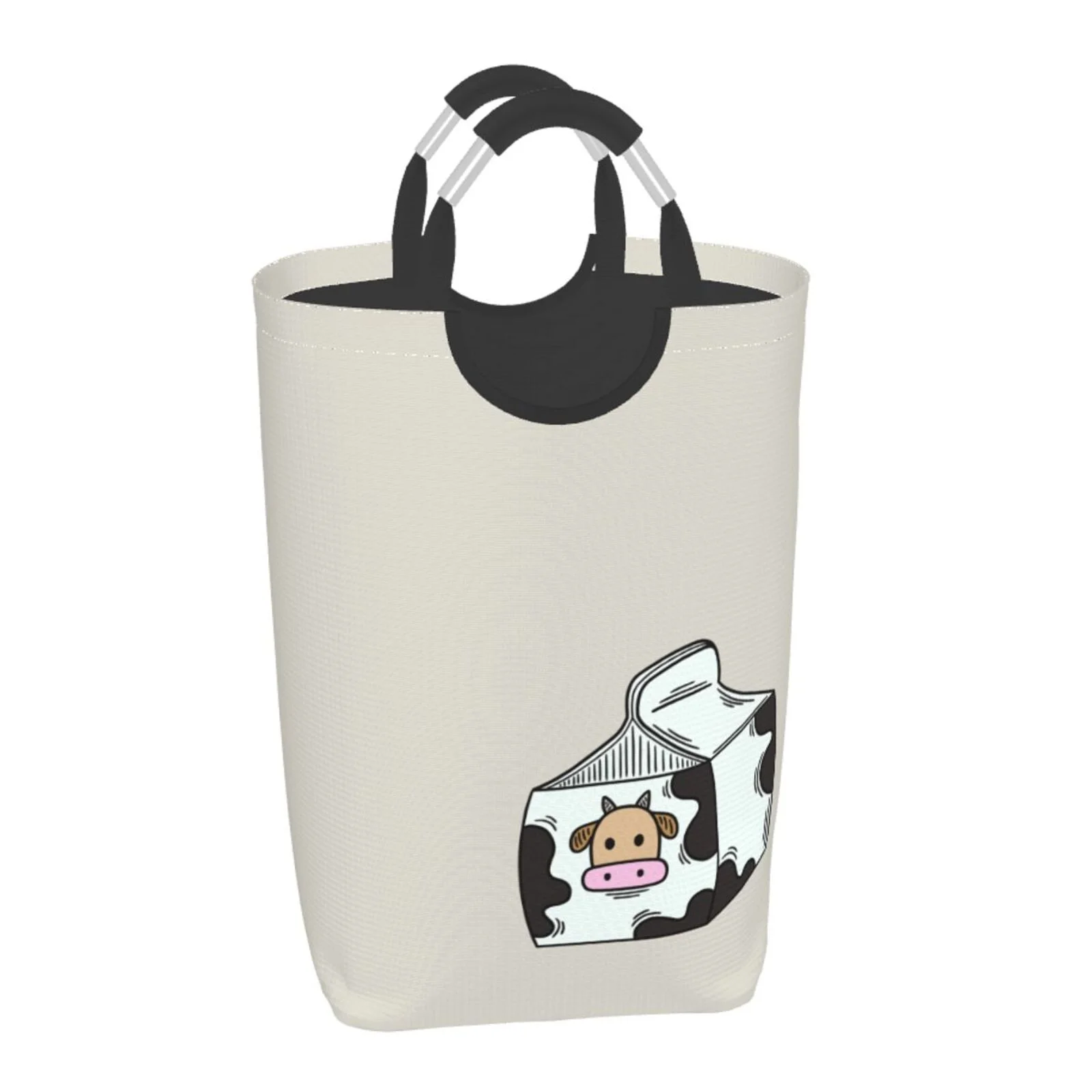 XMXT Collapsible Laundry Basket Hamper, Cartoon Milk Drinking Large Laundry Bag Clothes Hamper with Aluminum Handle, 50L