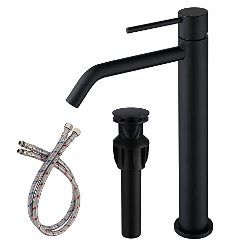 Brushed Gold Vessel Sink Faucet with Pop Up Drain and Supply Lines, Stainless Steel Gold Vanity Faucet Single Hole, JXMMP Single Handle Bathroom Faucet Gold, JXM1001BG