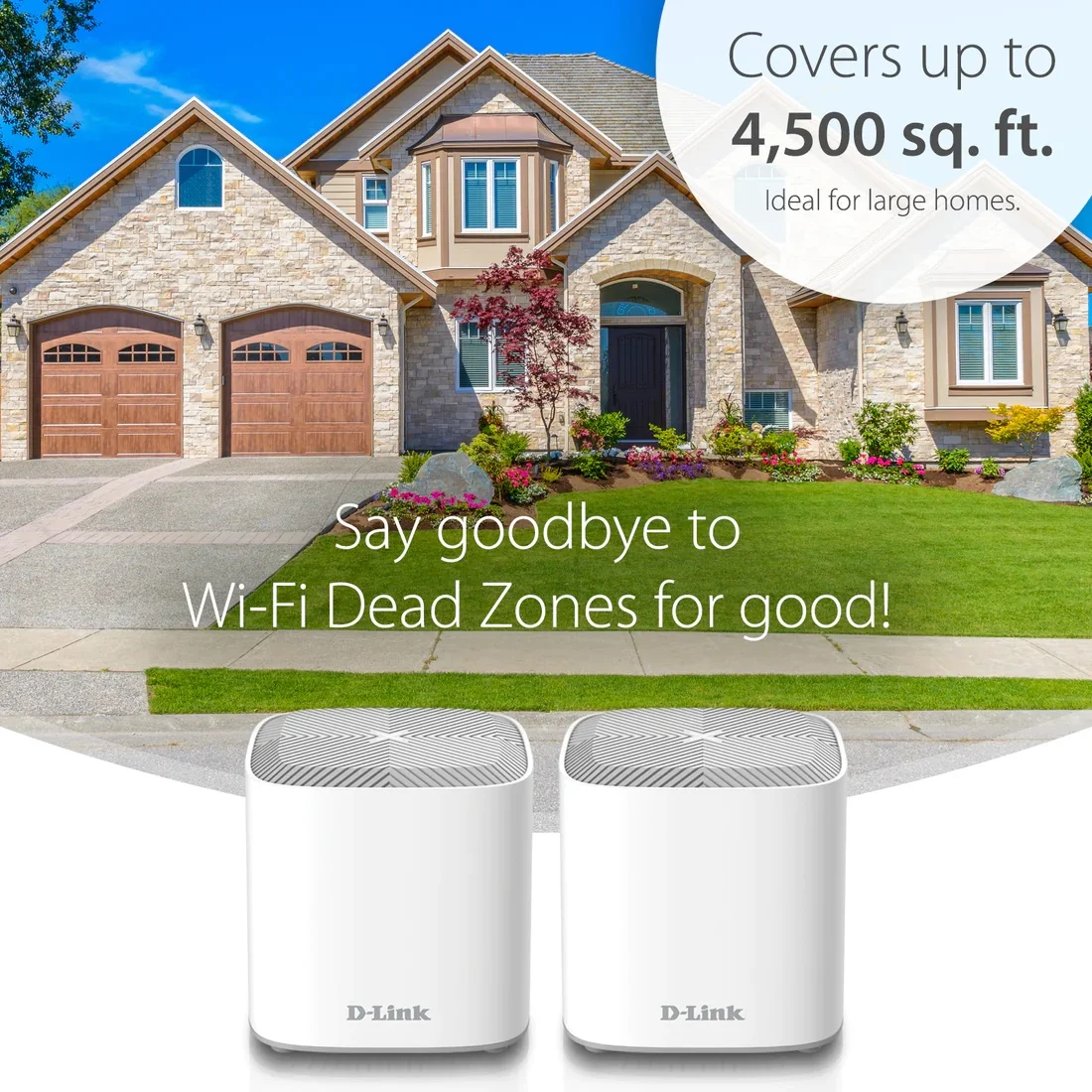 D-Link COVR AX1800 Wi-Fi 6 Whole Home Mesh System - Up to 4500 Sq. Ft. Coverage, Voice Control w/Amazon Alexa and Google Assistant, Enhanced Parental Controls, 2-Pack White (COVR-X1862)