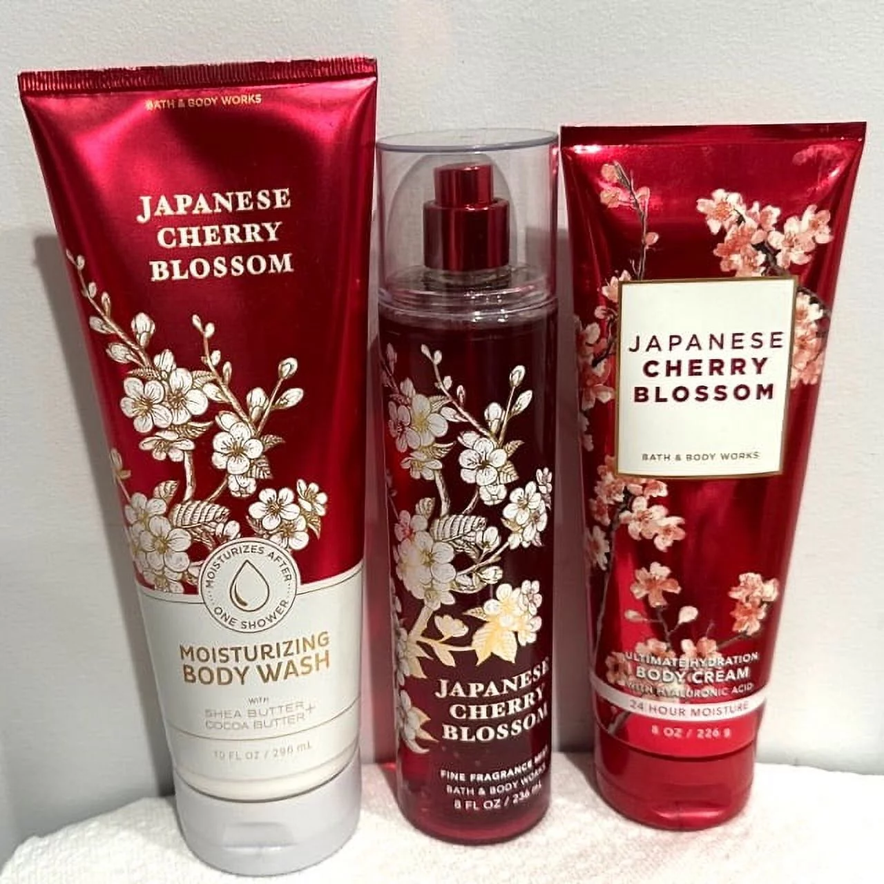 Bath & Body Works Japanese Cherry Blossom Trio (Body Wash, Fragrance Mist, and Body Cream)