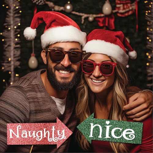Christmas Photo Booth Props - 41-pc Photobooth Kit with 8 x 10-Inch Sign, 60 Adhesive Pads, 45 Sticks - Christmas Photobooth Props - Holiday Photobooth Prop