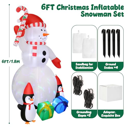 6FT Inflatable Christmas Snowman with Colorful LED Lights, Outdoor Blow Up Yard Decor for Holiday Lawn Garden Party, Xmas