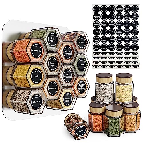 Set of 8 Magnetic Spice Tins with 2 Metal Wall-Plates,100 Preprinted Seasoning Label Stickers,2 Styles for 3 oz Herb Jars