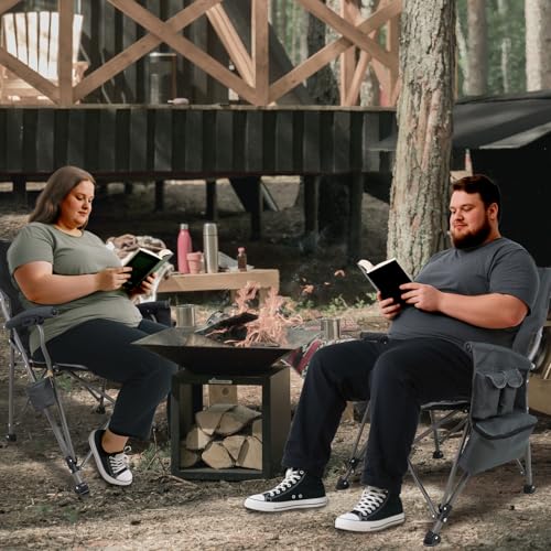 Camping Chairs Adults Oversized Folding: Foldable Outdoor Beach Chairs for Adults – Heavy Duty Portable High Camping Chair Sports Hunting Lawn Fishing Soccer (Steel, Blue)