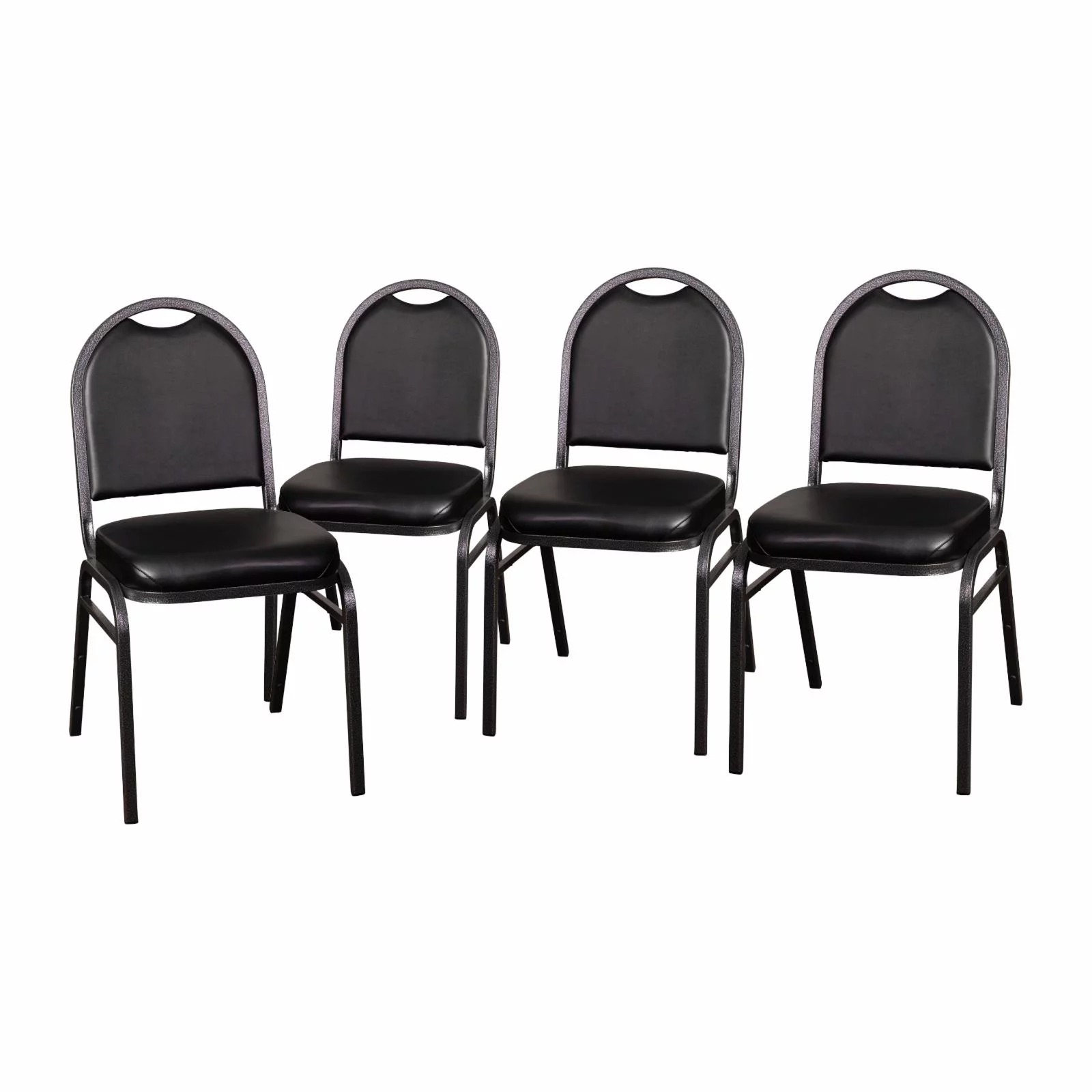 Flash Furniture HERCULES Series Vinyl/Metal Banquet Dome Back Stacking Chairs Black/Silver Vein 4
