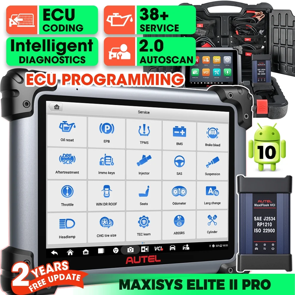 Autel Scanner Maxisys Elite II Pro Car Diagnostic Scan Tool, Intelligent Diagnostic 2.0 J2534 ECU Programming & Coding, 38 Services, CAN FD & DoIP, 2 Year Free Update